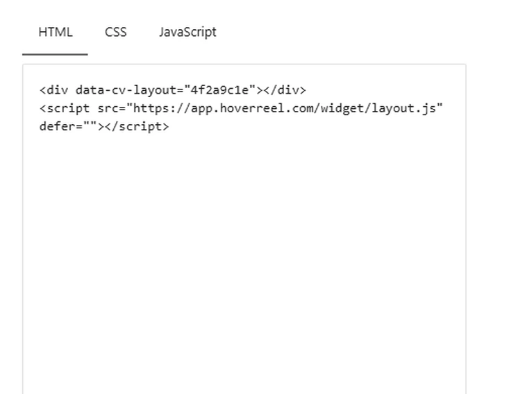 The HoverReel code in a WordPress Custom HTML block